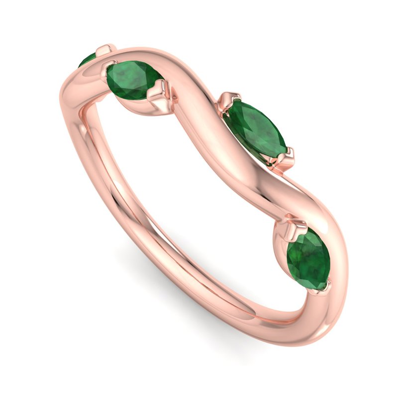 Rose Gold Comfort Fit Twisting Vine Emerald Band With Lab Created Emeralds
