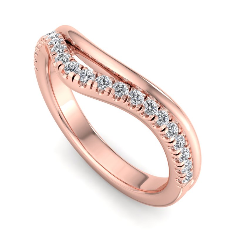 Rose Gold Contoured Plain & Lab Grown Diamond Comfort Fit Band (1/6ctw)