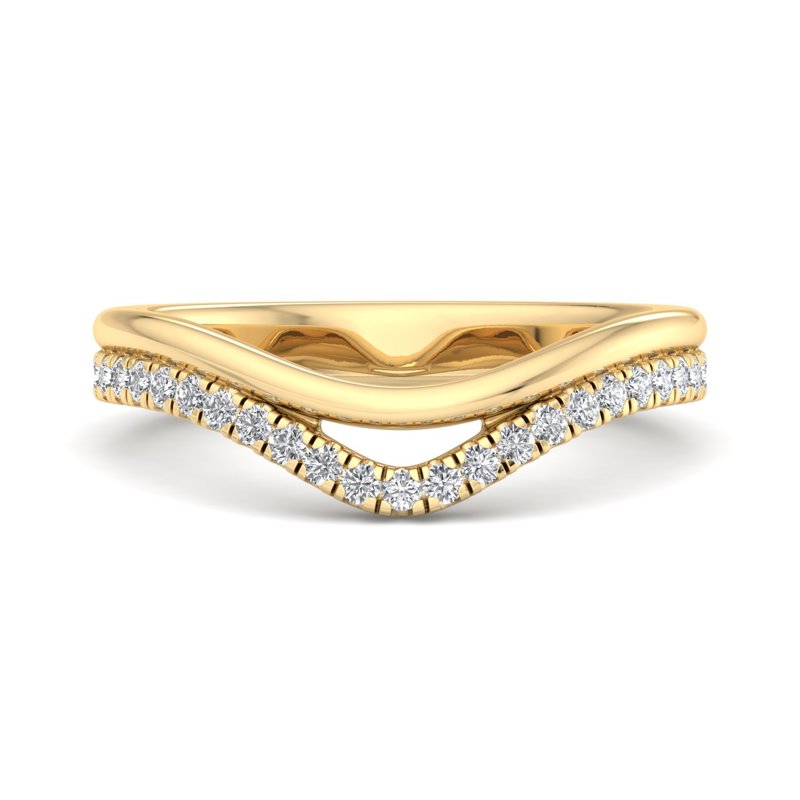 Yellow Gold Contoured Plain & Lab Grown Diamond Comfort Fit Band (1/6ctw)