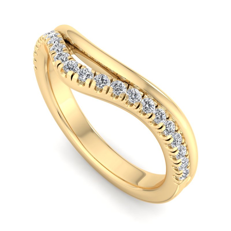 Yellow Gold Contoured Plain & Lab Grown Diamond Comfort Fit Band (1/6ctw)