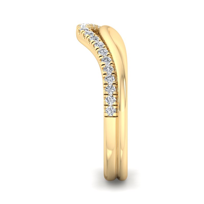 Yellow Gold Contoured Plain & Lab Grown Diamond Comfort Fit Band (1/6ctw)