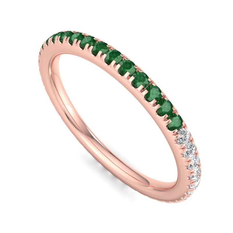 Rose Gold Comfort Fit Mirage Emerald & Lab Grown Diamond Band With Lab Created Emeralds (1/5ctw)