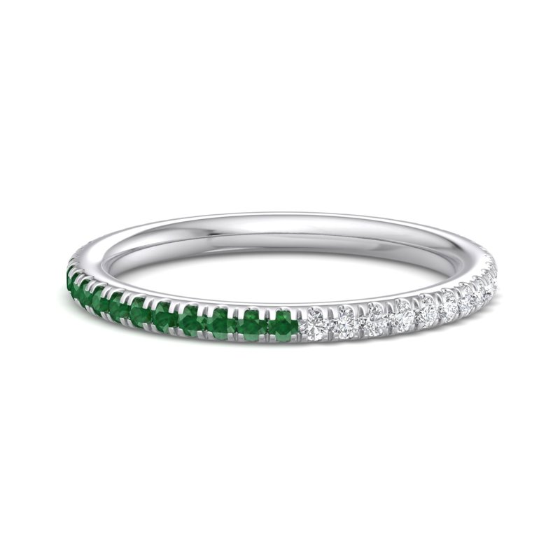 White Gold Comfort Fit Mirage Emerald & Lab Grown Diamond Band With Lab Created Emeralds (1/5ctw)