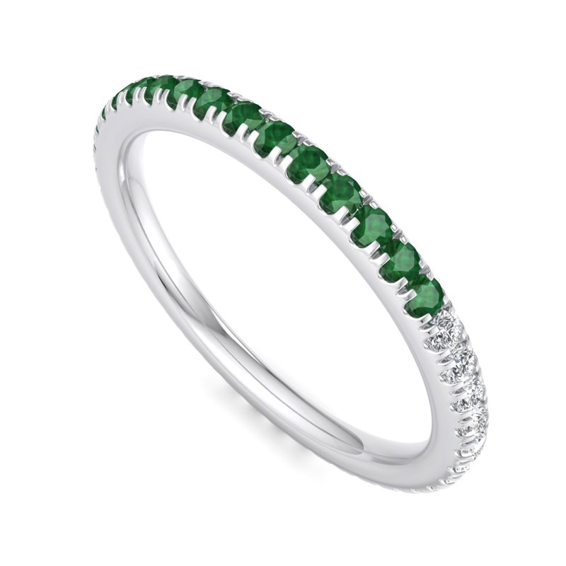 White Gold Comfort Fit Mirage Emerald & Lab Grown Diamond Band With Lab Created Emeralds (1/5ctw)