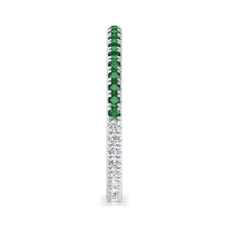 White Gold Comfort Fit Mirage Emerald & Lab Grown Diamond Band With Lab Created Emeralds (1/5ctw)