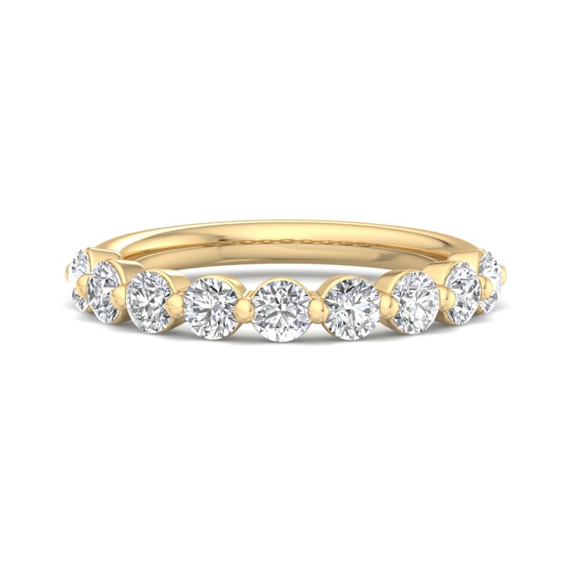Yellow Gold Comfort Fit Floating Singled Shared Prong Lab Grown Diamond Band (1ctw)