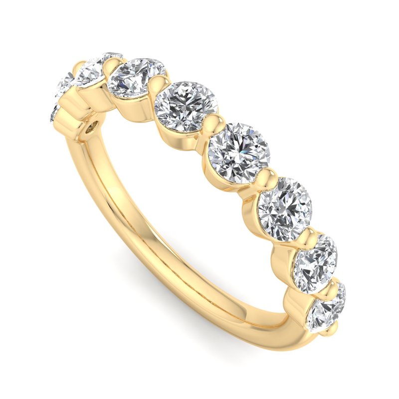 Yellow Gold Comfort Fit Floating Singled Shared Prong Lab Grown Diamond Band (1ctw)