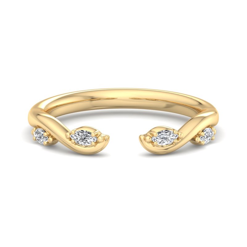 Yellow Gold Twisted Vine Open Ring Lab Grown Diamond Band