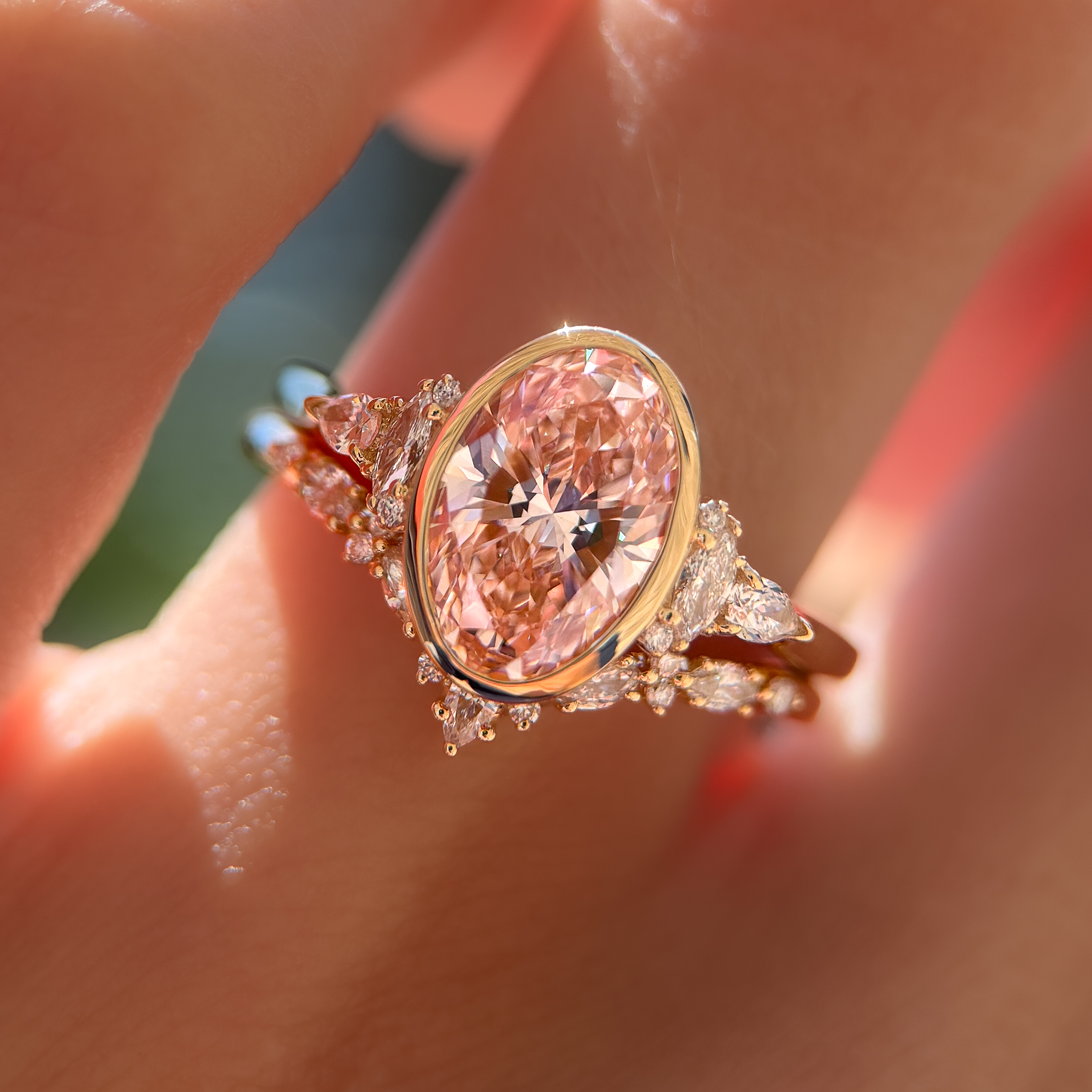Savannah Bezel Ring| 2.17ct Oval Pink Lab Grown Diamond