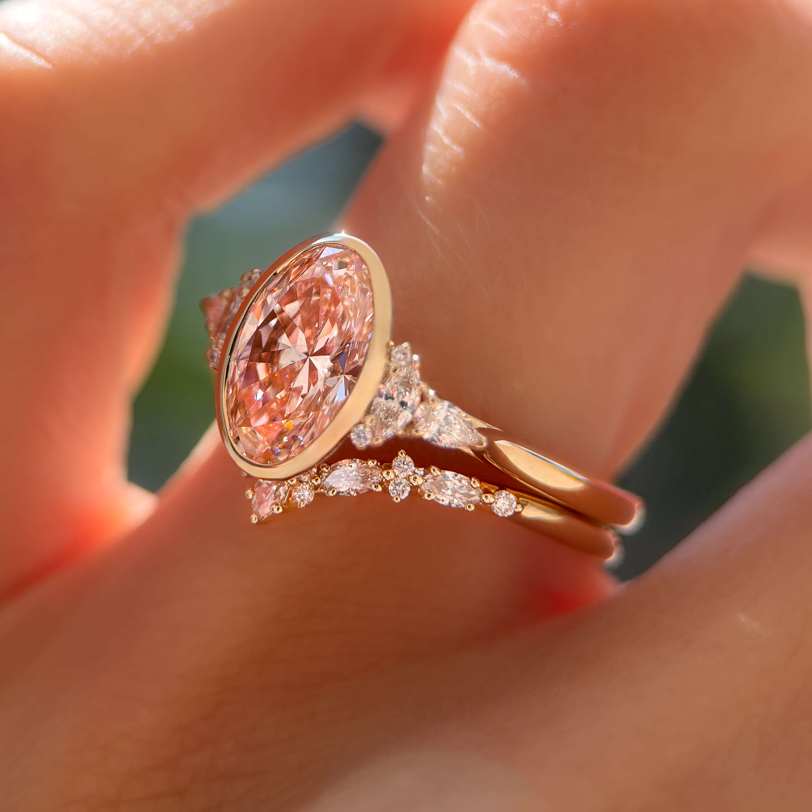 Savannah Bezel Ring| 2.17ct Oval Pink Lab Grown Diamond