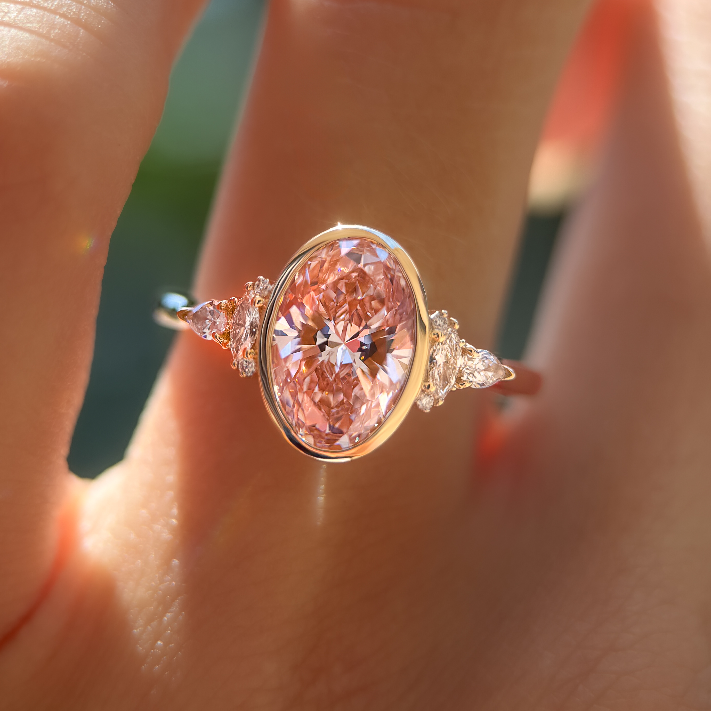 Savannah Bezel Ring| 2.17ct Oval Pink Lab Grown Diamond