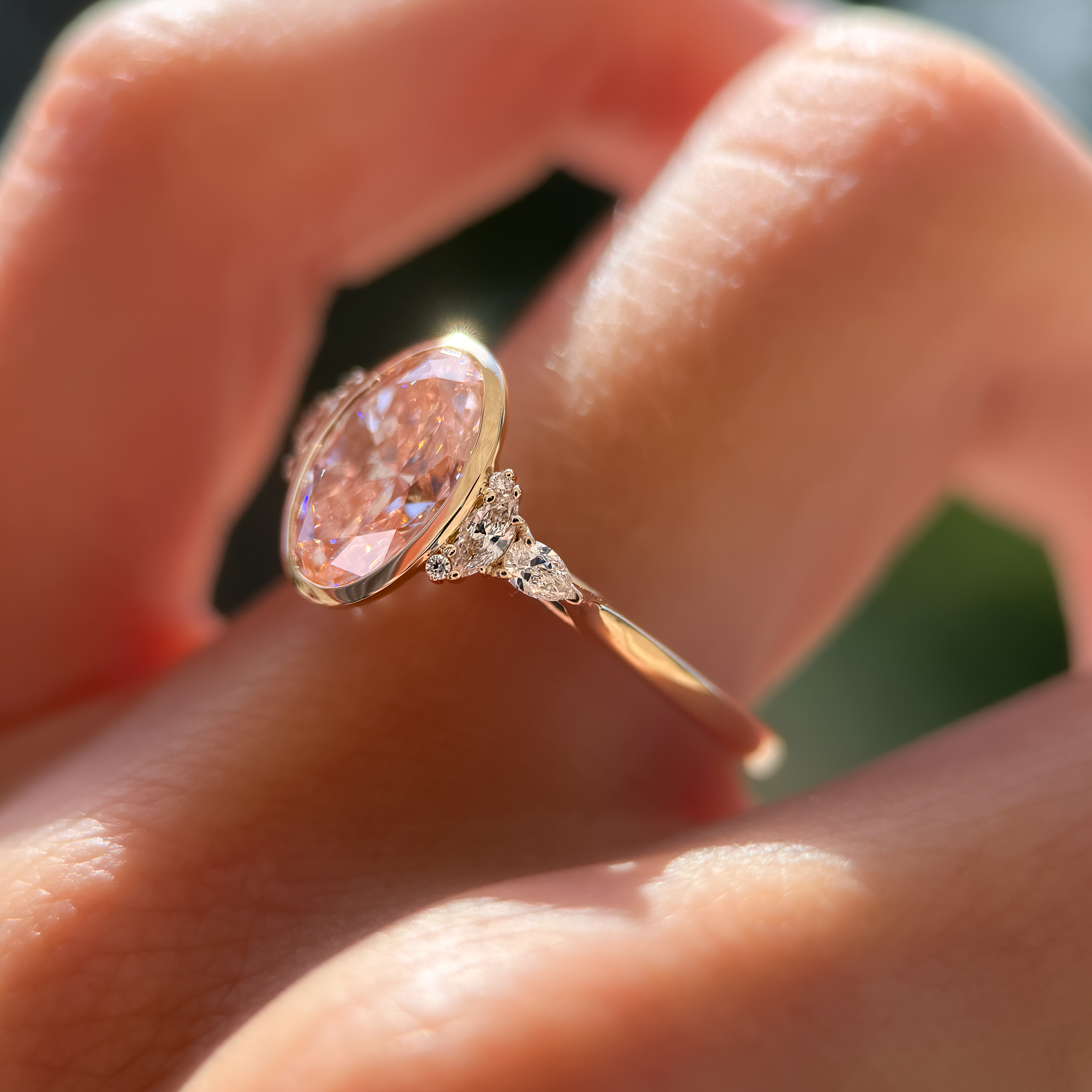Savannah Bezel Ring| 2.17ct Oval Pink Lab Grown Diamond