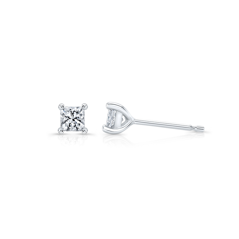 White Gold Lab Grown 1/4ctw Princess Diamond Stud Earrings