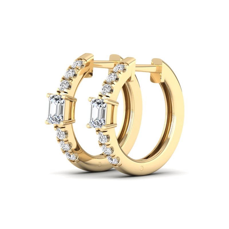 Yellow Gold Petite Emerald Huggie Earrings (3/4ctw)