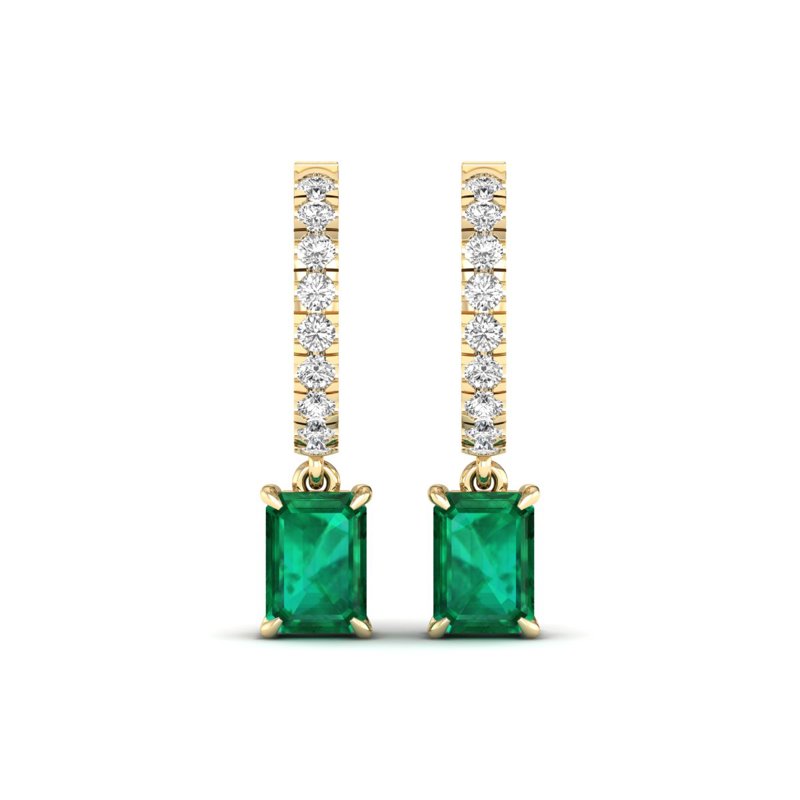Yellow Gold Emerald Drop Huggie Earrings