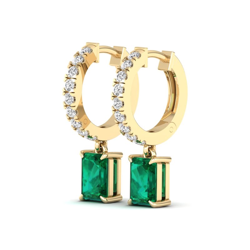 Yellow Gold Emerald Drop Huggie Earrings