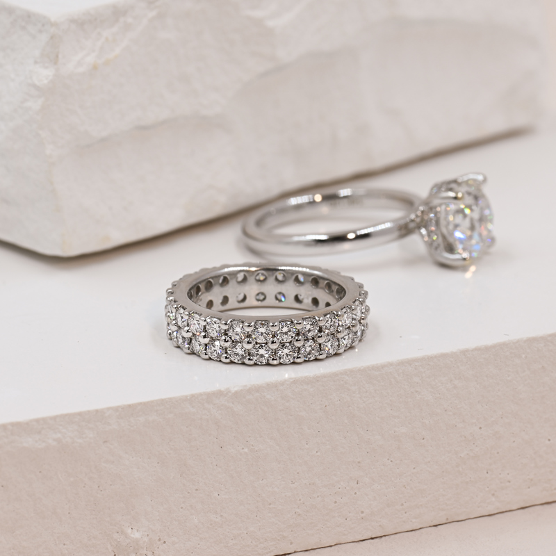 14k White Gold 2ctw Double Row Lab Grown Diamond Eternity Wedding Band