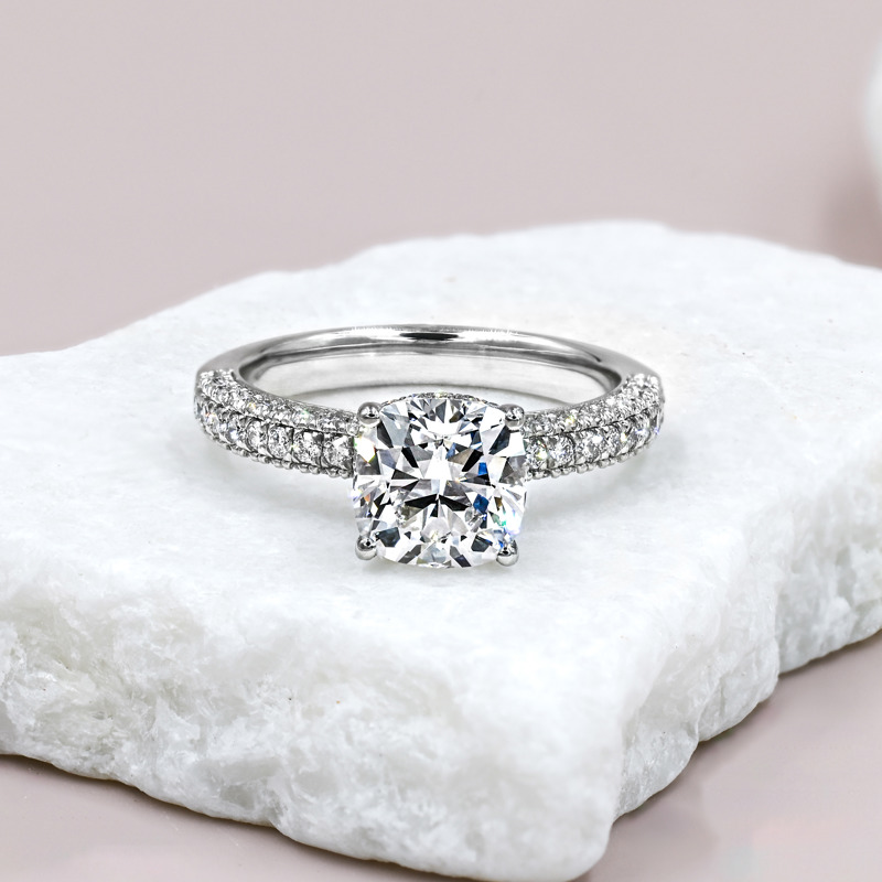 Platinum 2ct Cushion Three Row Pave