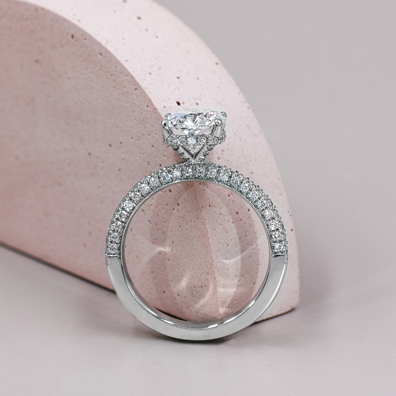 Platinum 2ct Cushion Three Row Pave