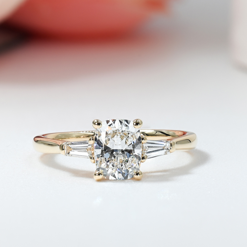 Yellow Gold 1-1/2ct Cushion & Baguette
