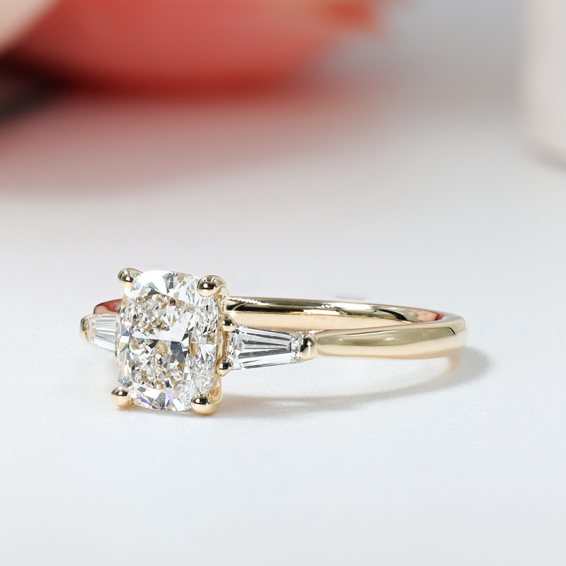 Yellow Gold 1-1/2ct Cushion & Baguette