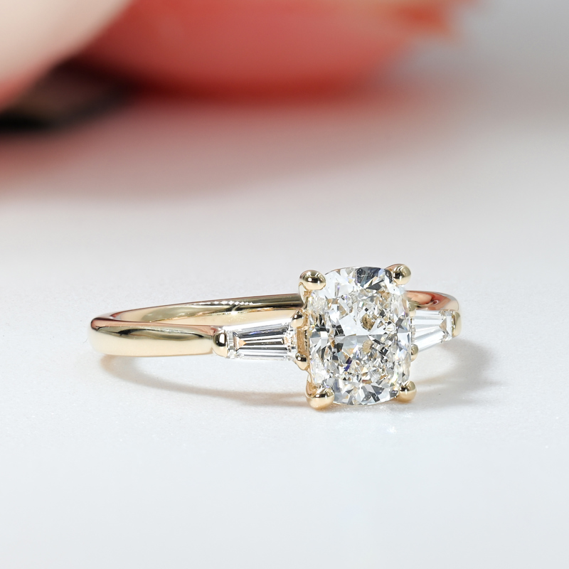 Yellow Gold 1-1/2ct Cushion & Baguette