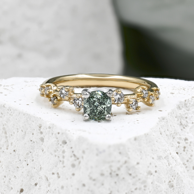 Jasmine Ring 3/4ct Vivid Green Cushion Diamond