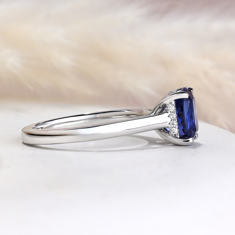 Custom White Gold Summit Hidden & Antique Cushion Sapphire Center