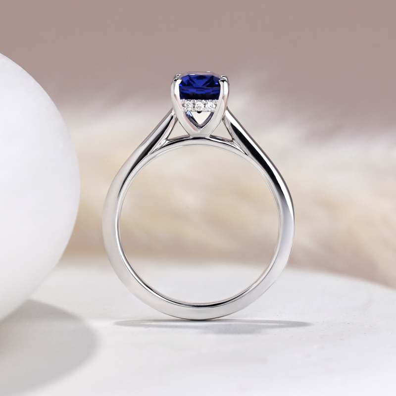Custom White Gold Summit Hidden & Antique Cushion Sapphire Center