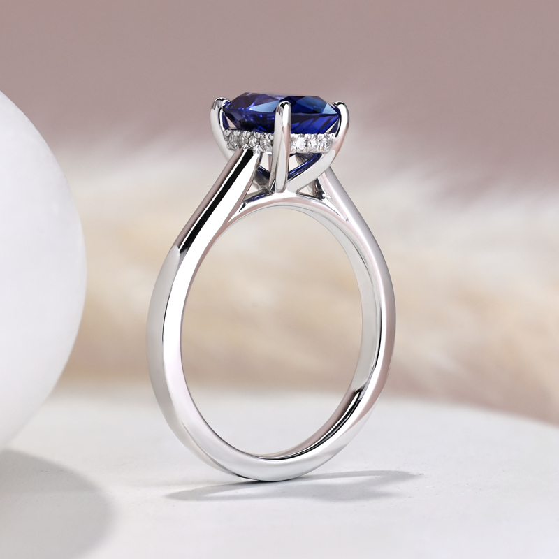 Custom White Gold Summit Hidden & Antique Cushion Sapphire Center