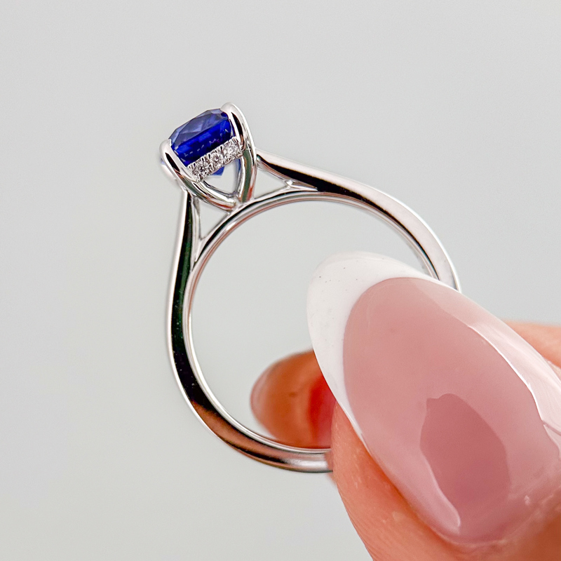 Custom White Gold Summit Hidden & Antique Cushion Sapphire Center