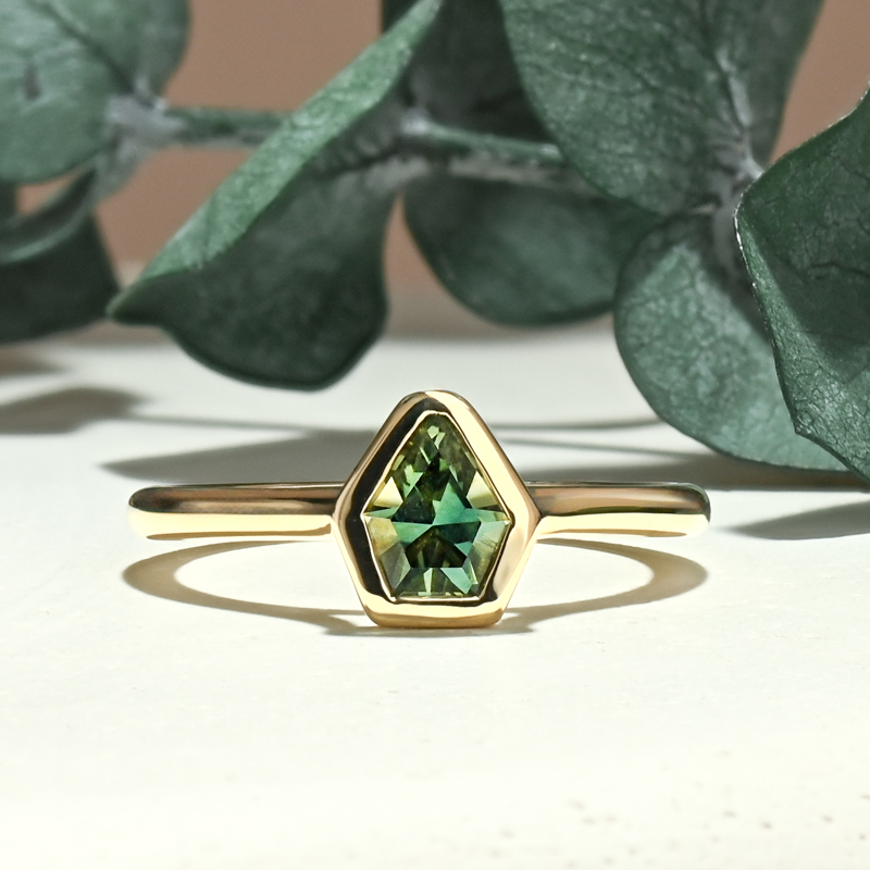 Custom Cut Madagascar Green Sapphire Ring