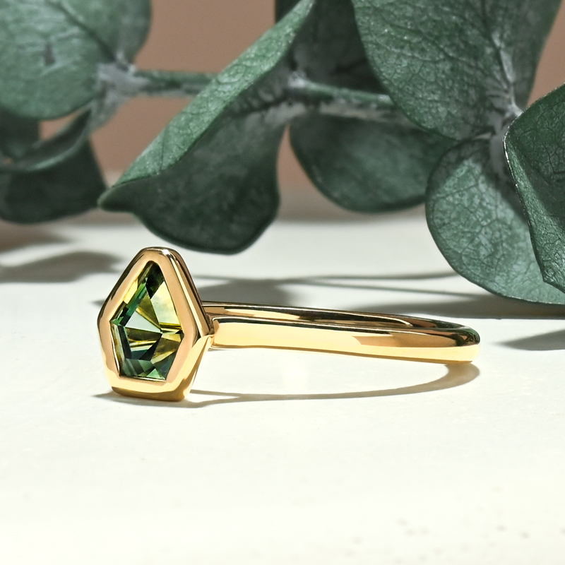 Custom Cut Madagascar Green Sapphire Ring