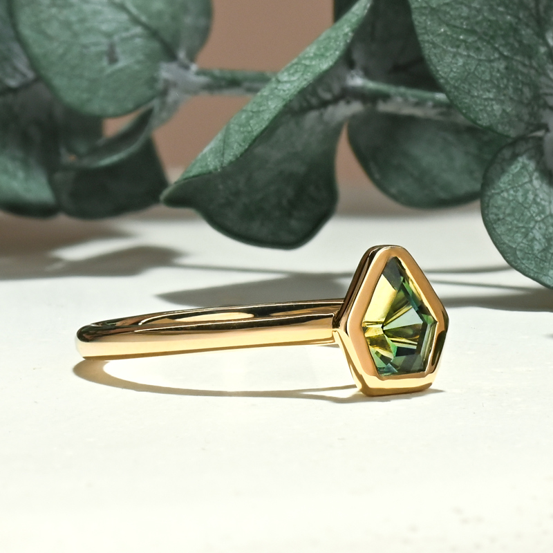Custom Cut Madagascar Green Sapphire Ring