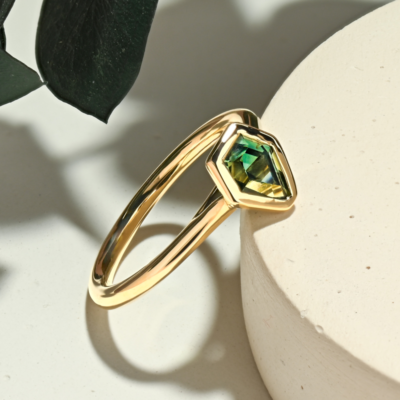 Custom Cut Madagascar Green Sapphire Ring