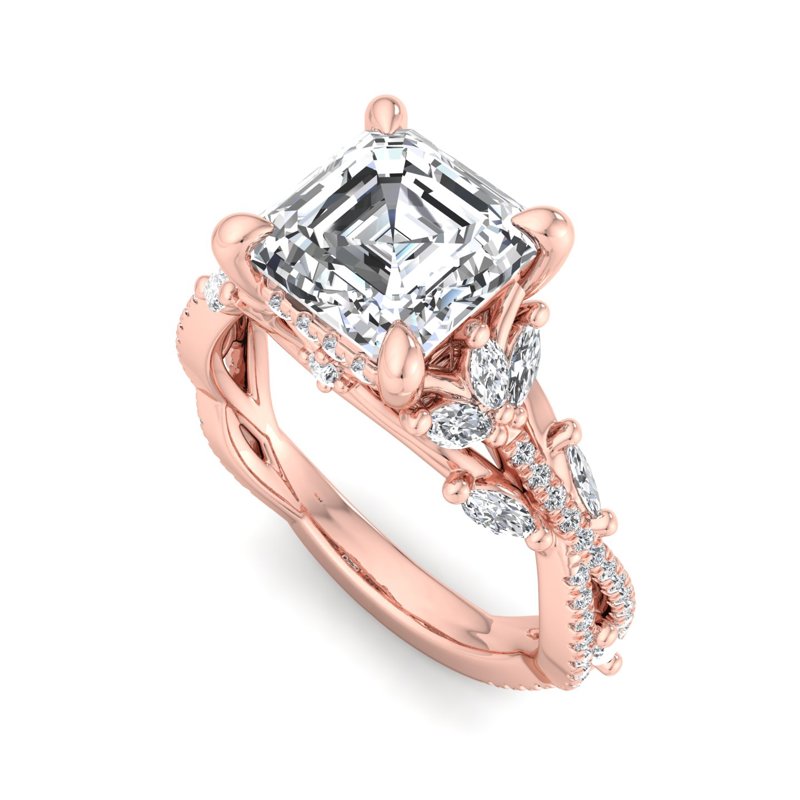 Rose Gold Magnolia Vine & 1ct Asscher Center