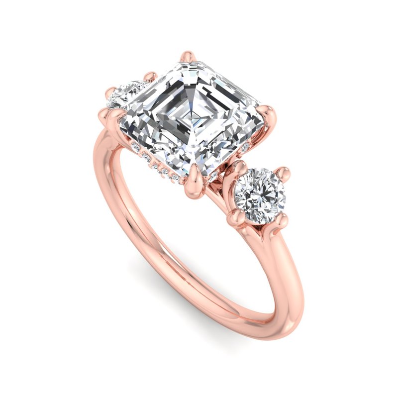 Rose Gold Skyler Three Stone & 1ct Asscher Center