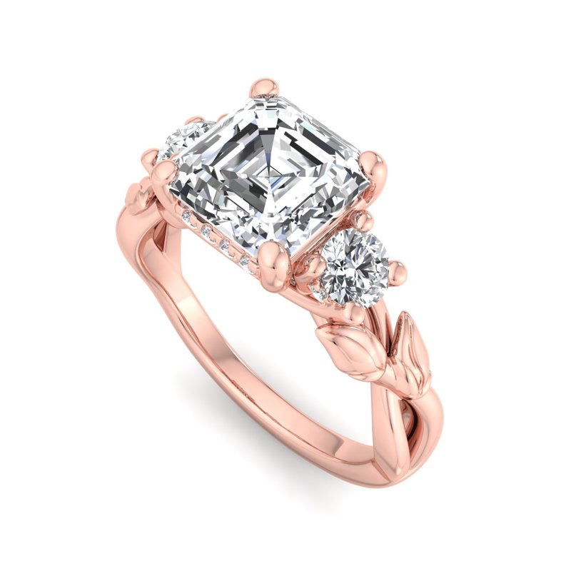 Rose Gold Autumn Vine Tres & 1ct Asscher Center