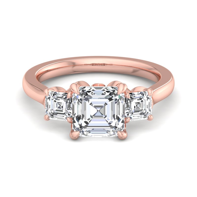 Rose Gold Lotus Three Stone & 1ct Asscher Center