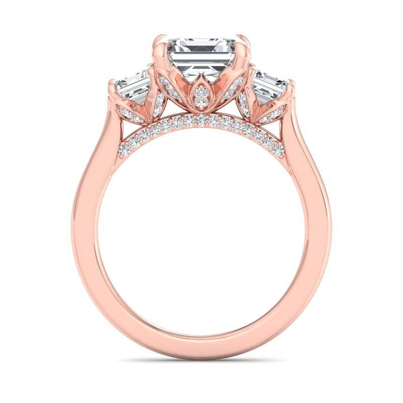 Rose Gold Lotus Three Stone & 1ct Asscher Center
