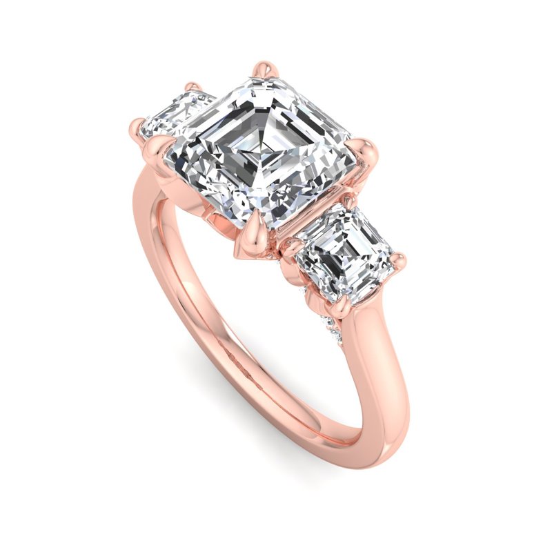 Rose Gold Lotus Three Stone & 1ct Asscher Center