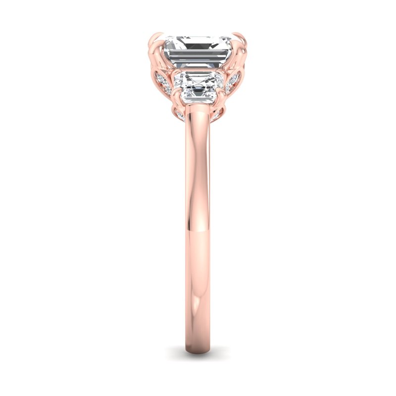 Rose Gold Lotus Three Stone & 1ct Asscher Center