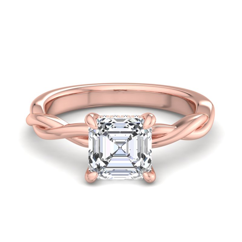 Rose Gold Twist Hidden Halo & 1ct Asscher Center