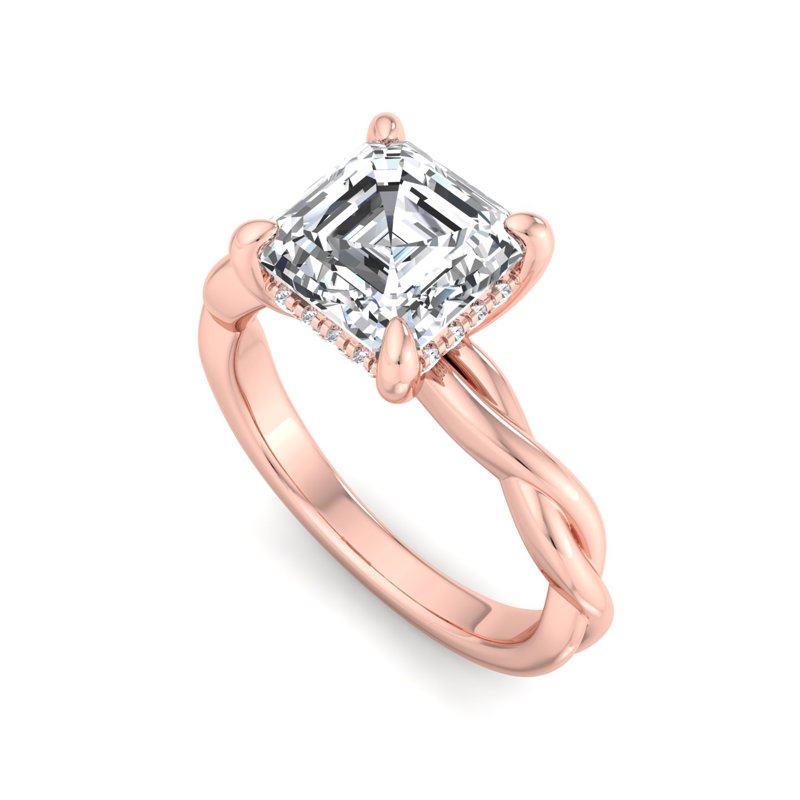 Rose Gold Twist Hidden Halo & 1ct Asscher Center