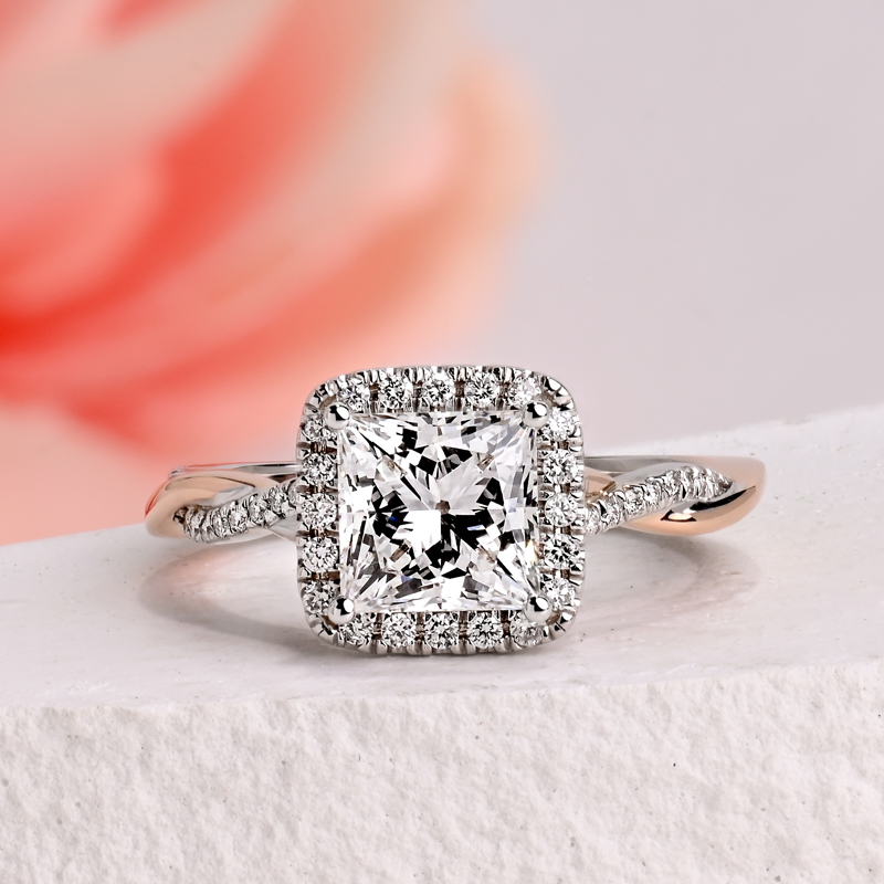 Two Tone Twist Halo 2ct Princess
