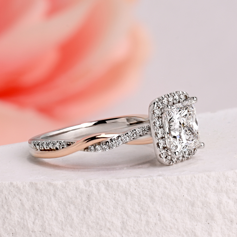 Two Tone Twist Halo 2ct Princess