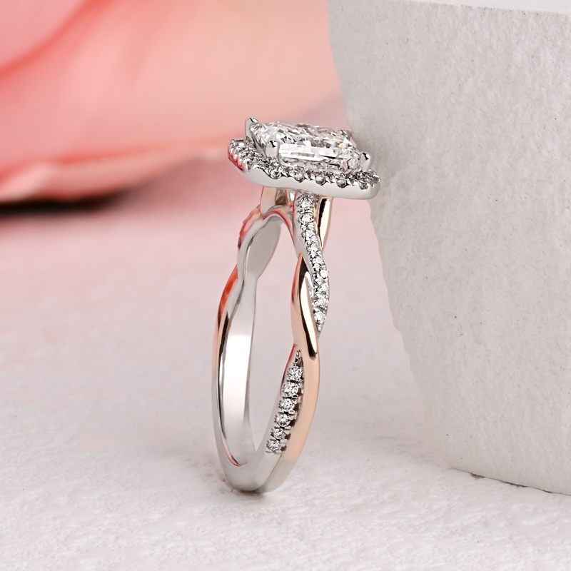 Two Tone Twist Halo 2ct Princess