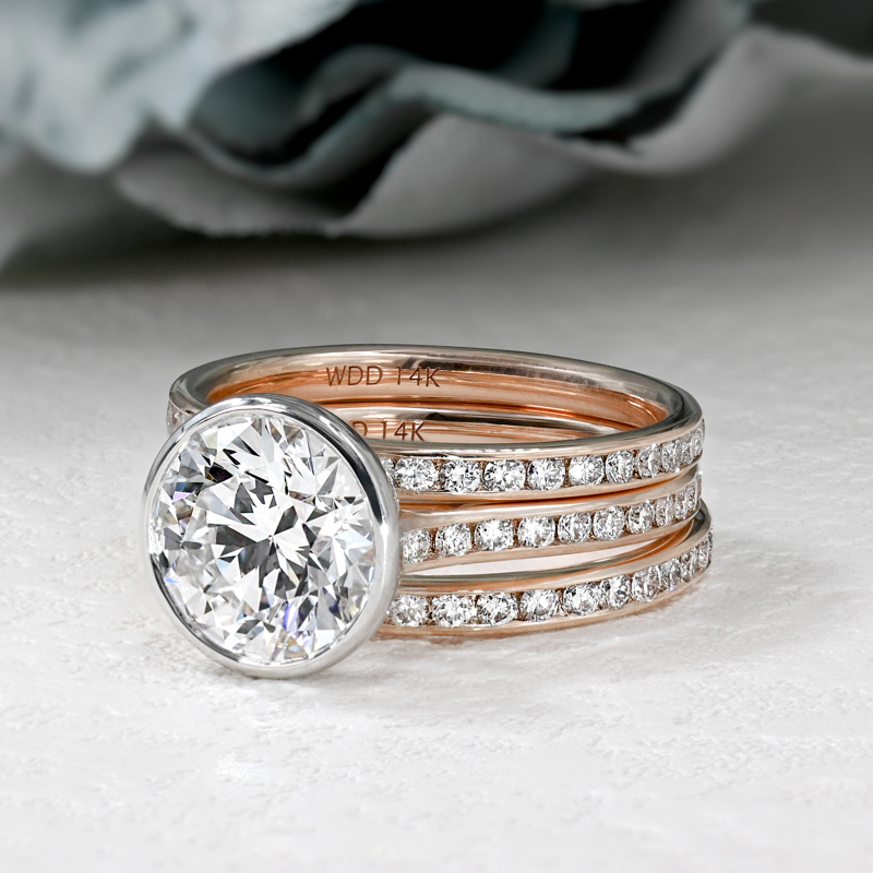 2-1/2ct Round Two Toned Bezel Ring