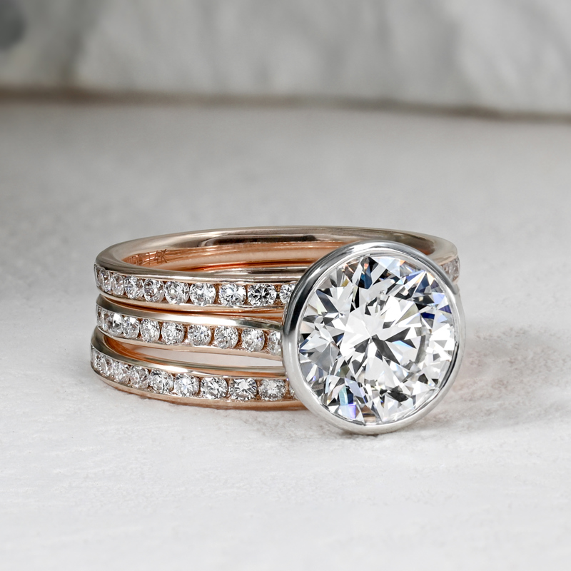 2-1/2ct Round Two Toned Bezel Ring