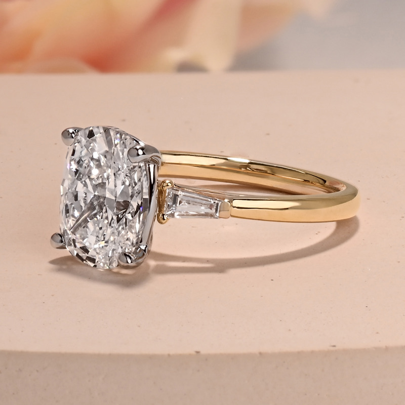 Custom 3ct Elongated Cushion Three Stone Baguette